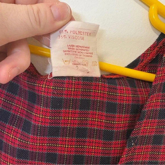 Vintage girls size 8 tartan plaid jumper overall dress buttons - Picture 3 of 9